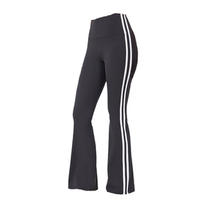 三枝梅花复古条纹瑜伽裤女高腰提臀薄款健身裤瑜高弹显瘦微喇叭裤