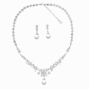 金色婚纱项链套装微镶锆石贝珠结婚晚宴主持配饰品晚礼服新娘首饰