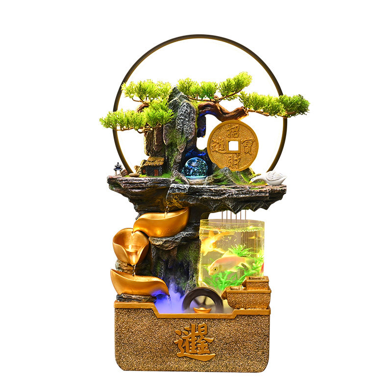 招财假山鱼缸流水生财摆件循环水