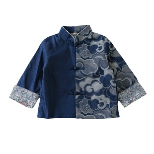 男女童姐弟装春秋冬儿童汉服牛仔唐装外套中式民族风牛仔上衣