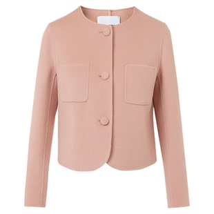 朗姿纯羊毛圆领单排扣修身短款毛呢外套通勤呢子大衣2025冬季新款