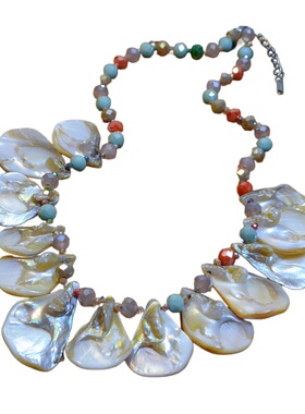 原创设计款天然贝壳大项链欧美风夸张饰品链海边度假风配饰毛衣链