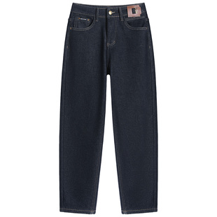 高腰显瘦哈伦牛仔老爹裤女加绒加厚哈伦裤宽松复古萝卜裤冬季