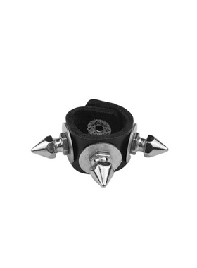 尖刺铆钉圆形铁片棕牛皮朋克戒指