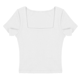 白色法式方领短袖t恤女夏2026新款爆款正肩修身露脐短款高腰上衣