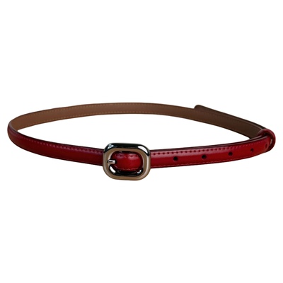 25W韩版高级感亮银扣红色细皮带y2k街头穿搭二层牛皮腰带配低腰裤