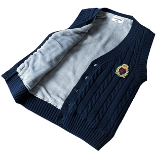 儿童马甲秋冬季童装男童背心加绒加厚保暖坎肩针织开衫毛衣外套潮