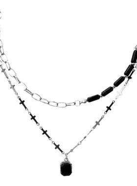 小众设计黑宝石双层项链