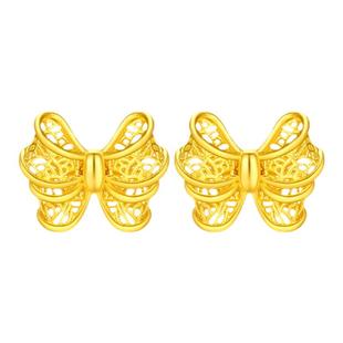 百泰首饰足金999黄金耳钉女镂空蝴蝶结耳饰耳坠时尚金耳丁女耳扣