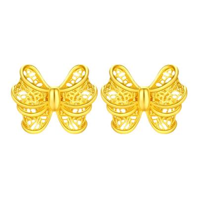 百泰首饰足金999黄金耳钉女镂空蝴蝶结耳饰耳坠时尚金耳丁女耳扣