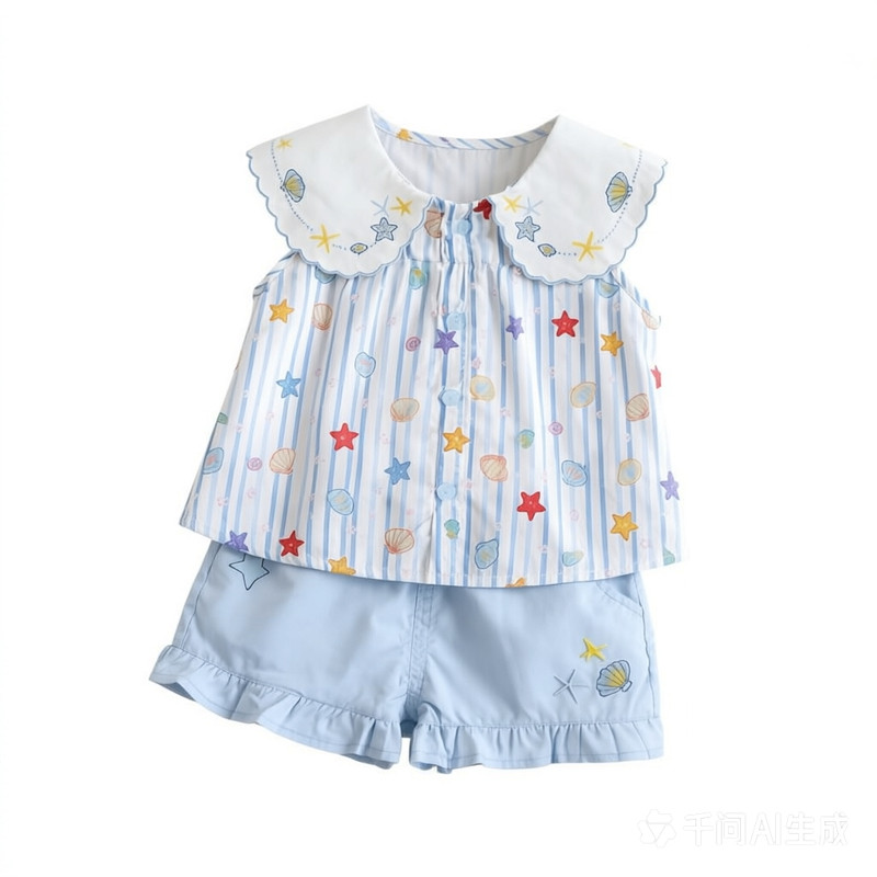 女童夏季娃娃领海星贝壳两件套