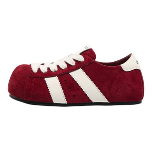 F21红色绒面德训鞋女2026新款秋季软底内增高百搭大头泡芙板鞋子