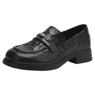 星期六乐福鞋女春季新款黑色百搭女士小皮鞋一脚蹬深口单鞋女