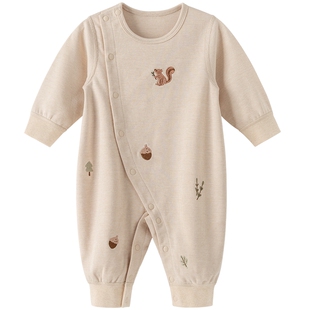 乖奇熊婴儿纯棉连体衣春秋季睡衣无骨居家服男女宝宝哈衣爬服春装