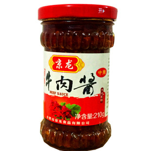 京龙精品牛肉酱拌饭拌面辣椒酱鲜辣下饭菜开胃即食调味酱210g瓶装