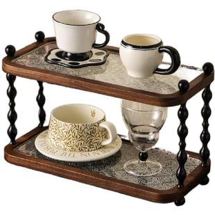 桌面杯架实木置物架水杯咖啡杯子家用台面特别好看双层收纳