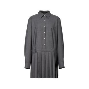 迪赛尼斯短款高级通勤气质连衣裙春季新款知性深灰色长袖衬衫裙女