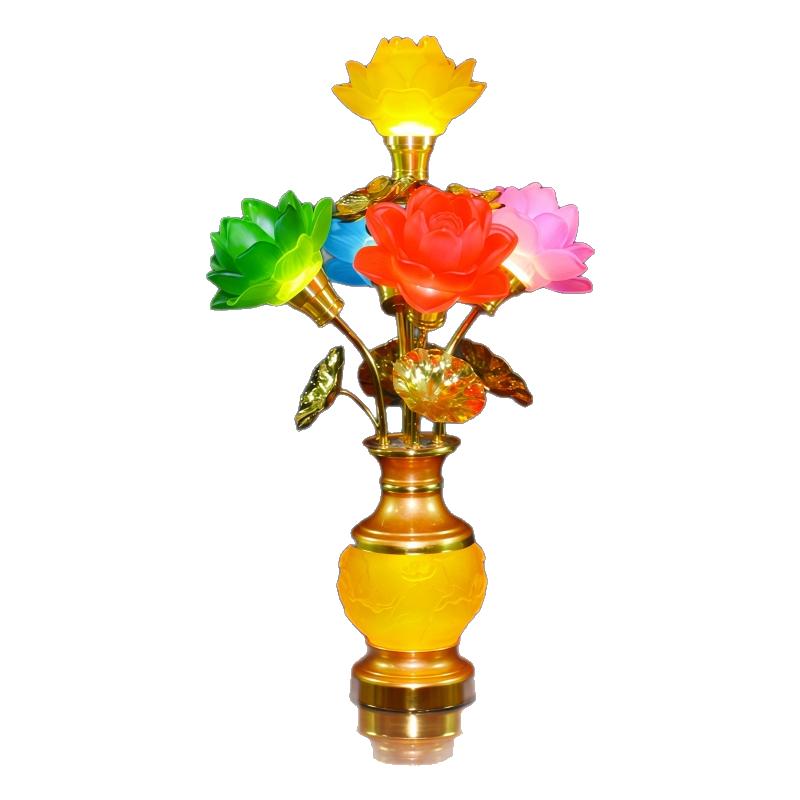 led家用七彩水晶琉璃莲花灯佛供灯佛前佛堂观音菩萨九品 插电款