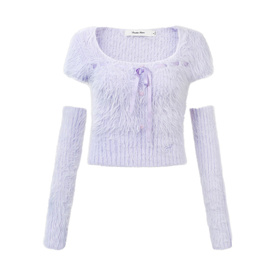 GUUKAHERO浅紫系带针织毛衣