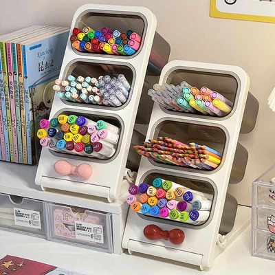 学生笔筒男孩超大容量文具收纳盒女孩桌面整理神器儿童斜插式笔架