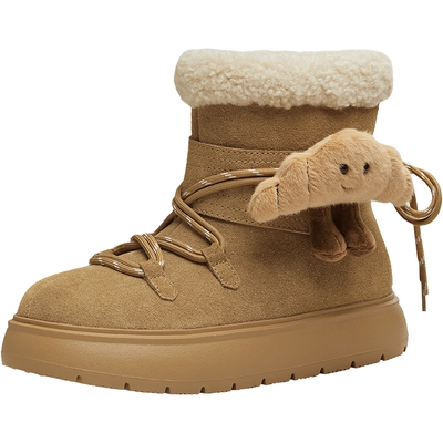天美意可爱厚底加绒保暖雪地靴棉鞋女休闲短靴2025冬新款KXD60DZ5