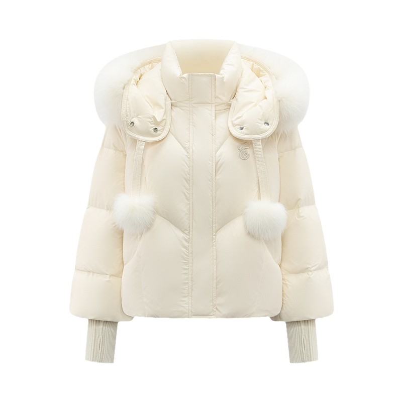 【李佳琦直播间时尚节】艾莱依短款女毛领甜美90鸭绒羽绒服