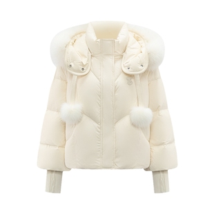 【狐狸毛领可拆卸】艾莱依甜美羽绒服女短款新款连帽毛领保暖外套