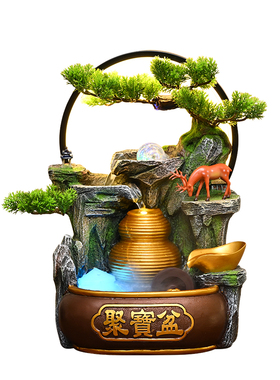 假山流水招财风水轮葫芦摆件