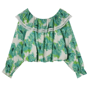 白鹿语法式复古一字领碎花衬衫25秋新款设计感度假风洋气长袖上衣