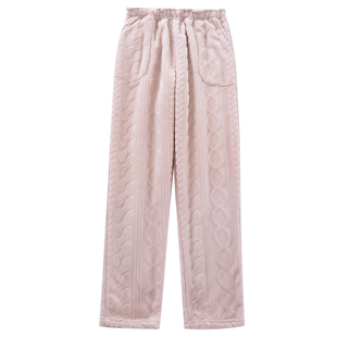 新款提花法兰绒睡裤女士直筒宽松居家长裤珊瑚绒保暖加绒家居裤子