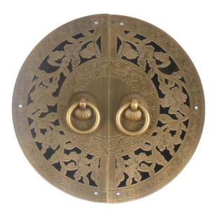 中式家具五金柜门单孔衣柜厨柜拉手黄铜圆形田园刻花抽屉纯铜把手