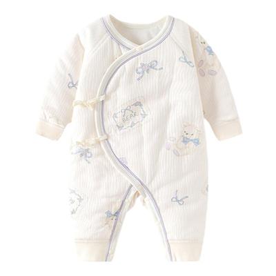 夹棉婴儿衣服连体衣秋冬季新款0-3月薄棉哈衣40g棉初生蝴蝶衣爬服