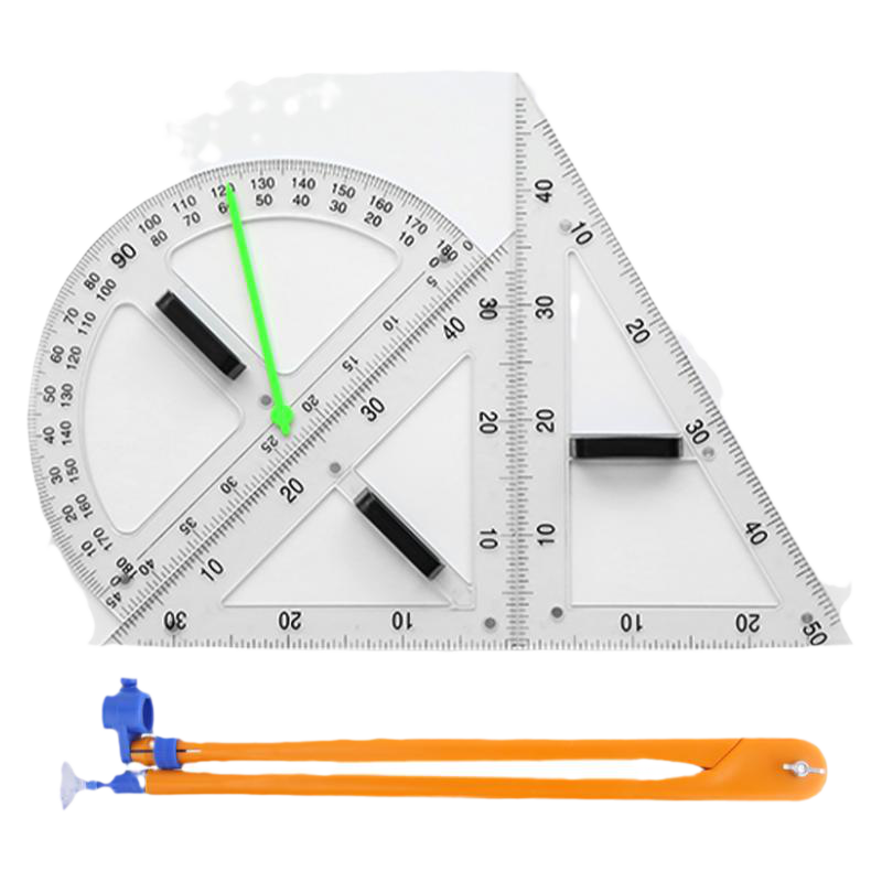 磁性透明三角板套装量角器教师用粉笔白板笔两用圆规大号塑料尺教具绘图大号三角尺教学半圆仪作图画图教具