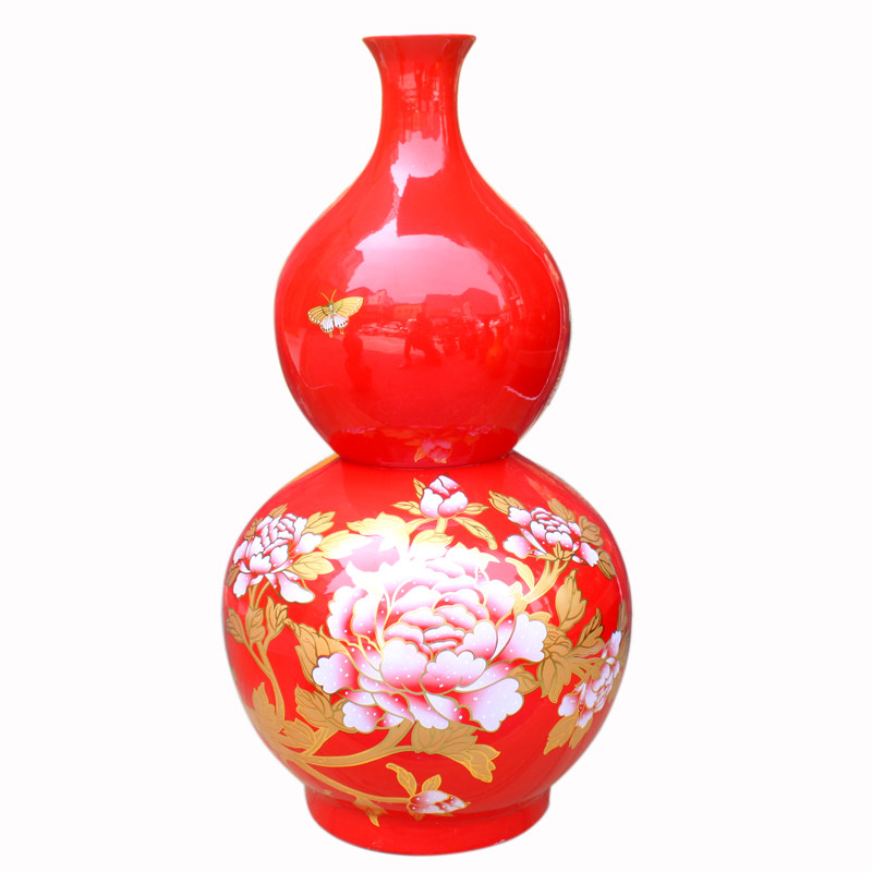 景德镇高温中国红陶瓷器花瓶摆件