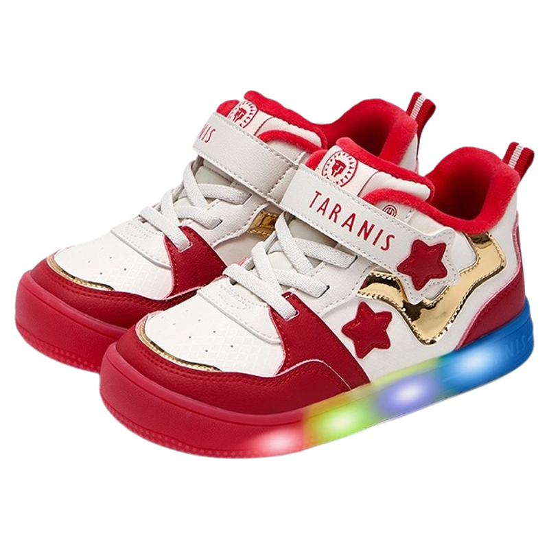 泰兰尼斯儿童闪灯板鞋冬季新款圣诞板鞋男童加绒保暖休闲板鞋女童