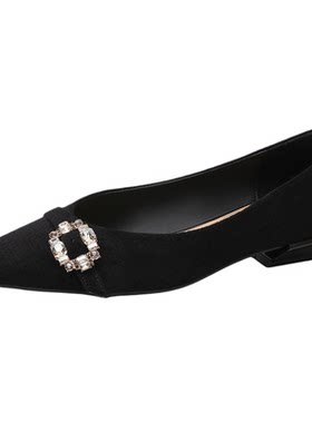 法式优雅尖头浅口平底黑色单鞋女