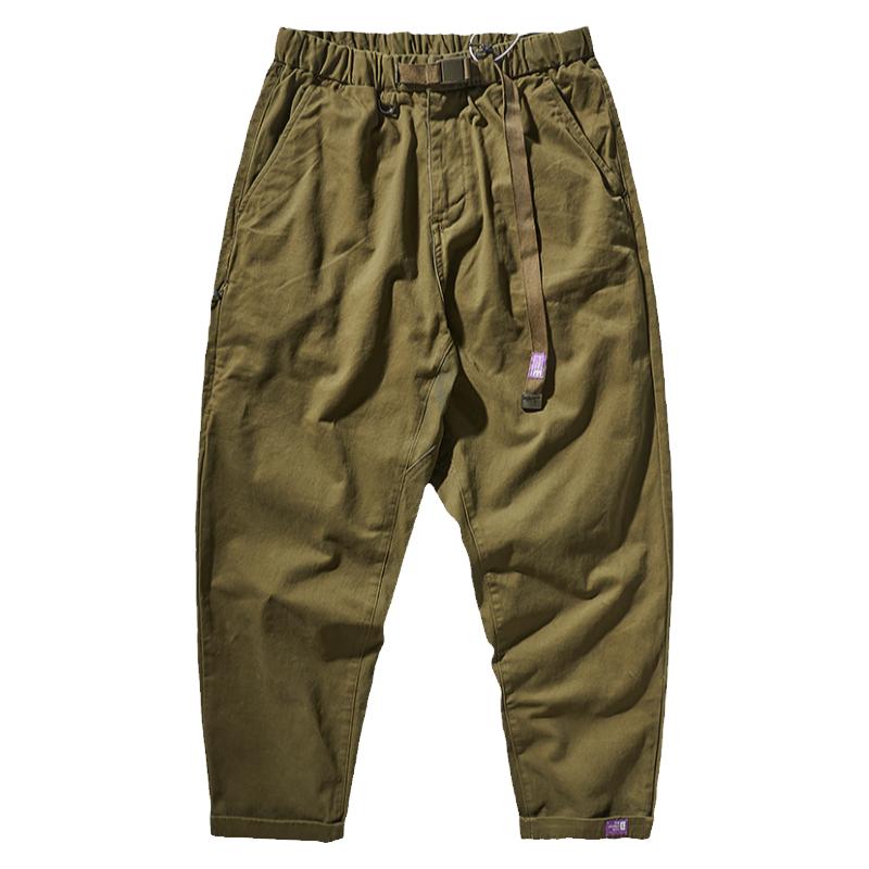 中腰多口袋休闲纯色水洗工装裤