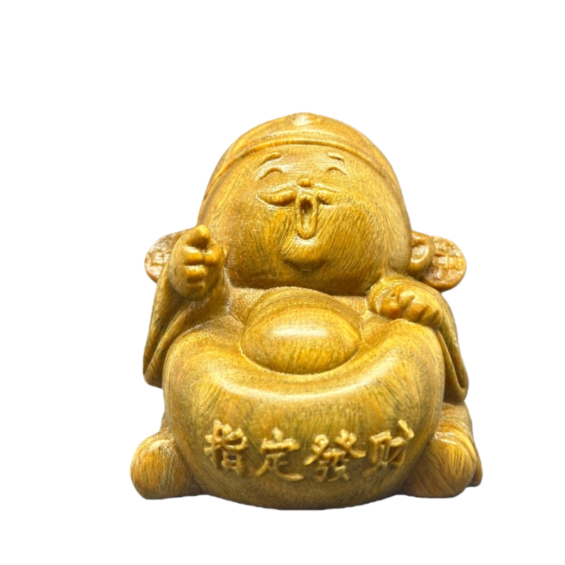 天然绿檀木精雕指定发财桌面摆件