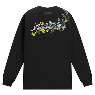 [章若楠同款]404MOB花卉刺绣长袖T恤男女美式宽松防晒圆领打底衫