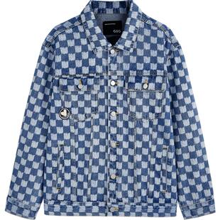 【A】GXG热卖时尚经典棋盘格男式牛仔夹克外套上衣