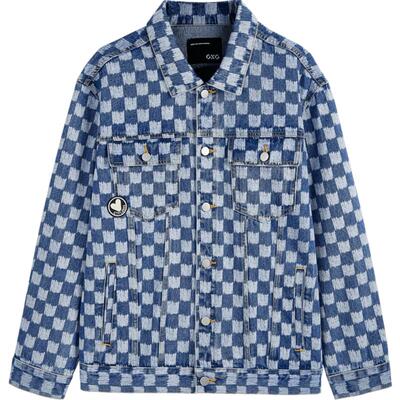 【A】GXG热卖时尚经典棋盘格男式牛仔夹克外套上衣