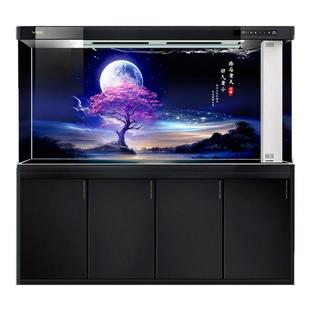 鱼缸背景画纸5d高清图定制梅花龙鱼蝴蝶鲤超白缸水族箱造景图黑色