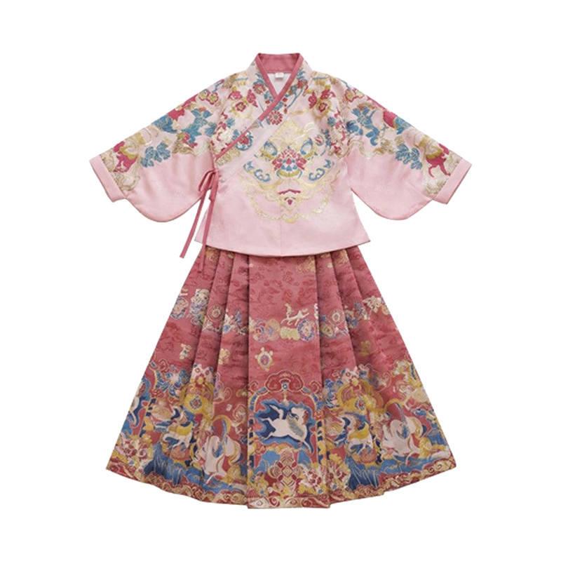 日常女童汉服马面裙2026粉色套装