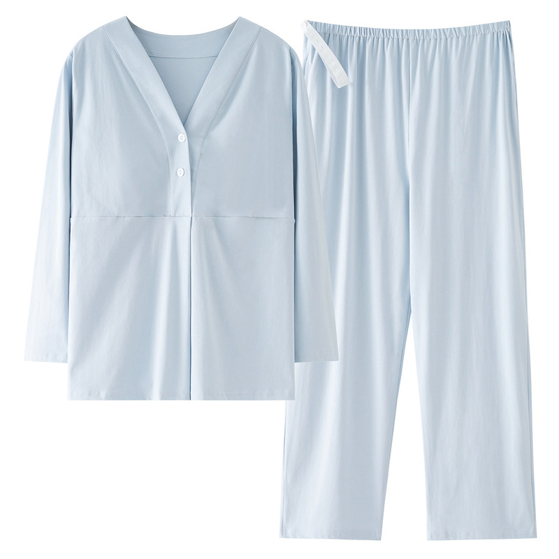 纯棉带胸垫孕妇月子服哺乳睡衣