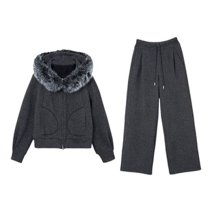 【时尚系列】Jamor加墨时尚休闲两件套装可拆卸毛领连帽卫衣上衣