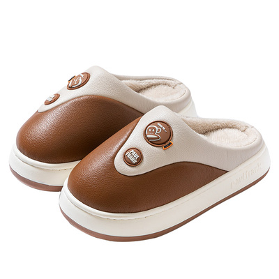 大嘴猴冬季防水毛绒情侣棉拖鞋