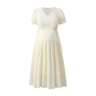 美国费雪女法式温柔风连衣裙夏季2026新款大码高级感胖MM孕妇长裙