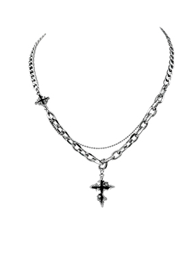 黑色十字架吊坠拼接项链