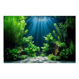新款水草缸造景高级鱼缸背景贴纸图5d立体高清图立体画正胶自粘