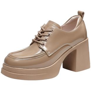 红蜻蜓厚底高跟鞋通勤职业女鞋防水台方头单鞋增高女士气质小皮鞋